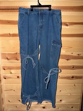 Cider Blue Tie-Detail Cargo Jeans